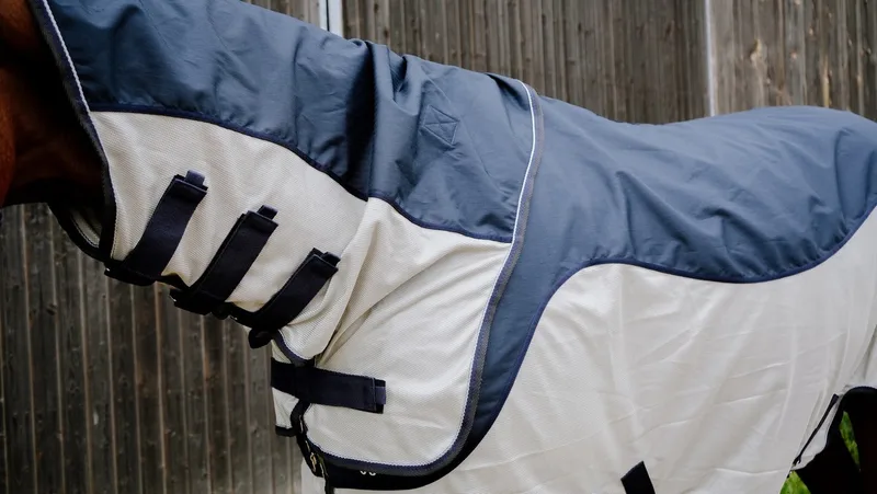 Vliegendeken 600D Tyrex Combofly navy/grey - 6.6/195 - Vliegendeken de Equi-Theme en Bleu – photo produit