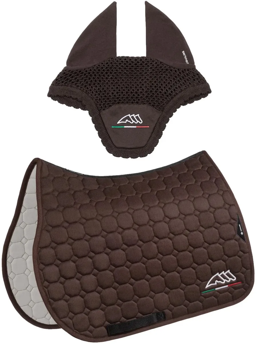 Het zadeldoek- en oorkapset Equiline Eqflaggy von Equiline in Bruine – Produktfoto