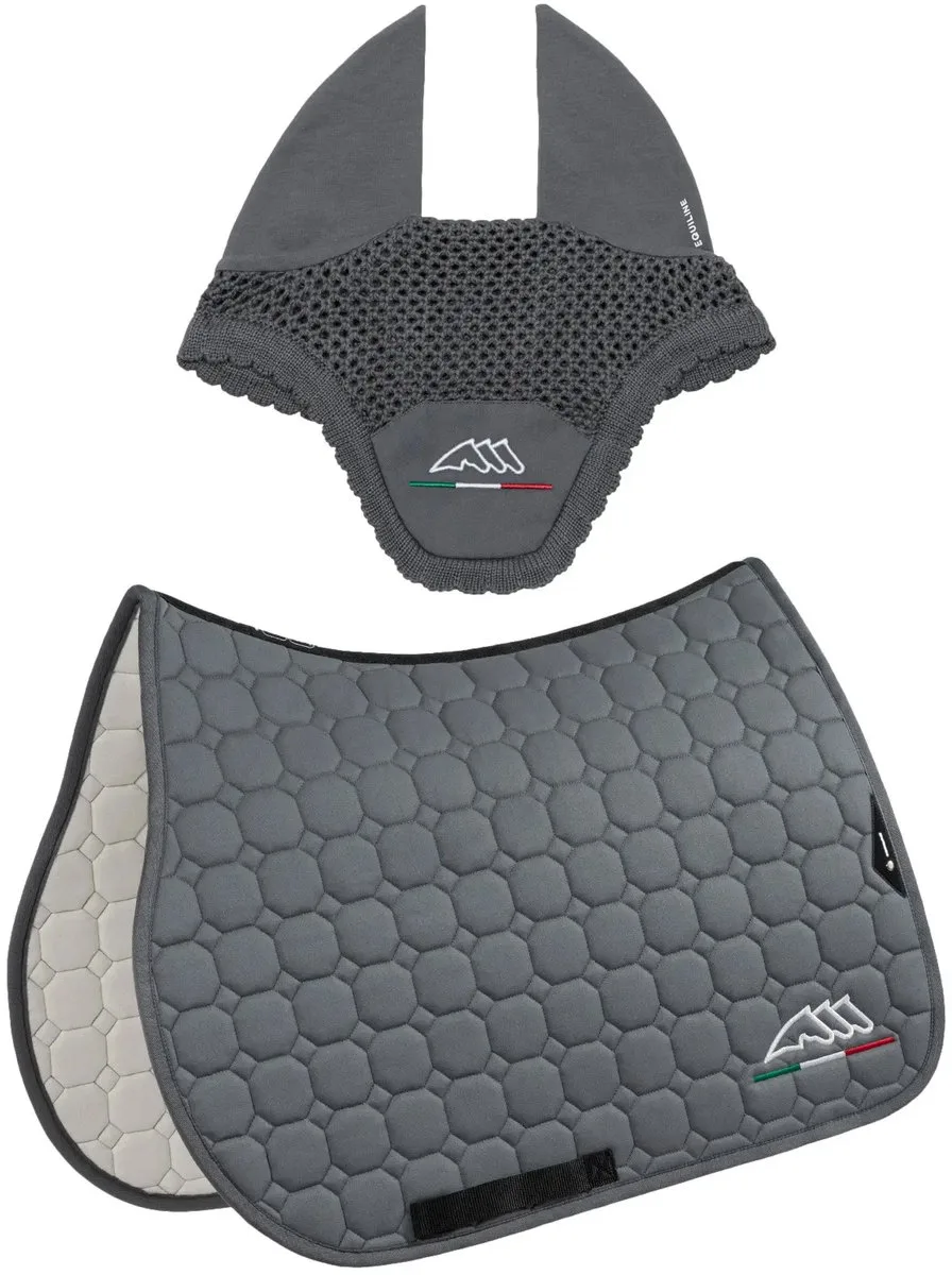 Het zadeldoek- en oorkapset Equiline Eqflaggy von Equiline in Grau – Produktfoto