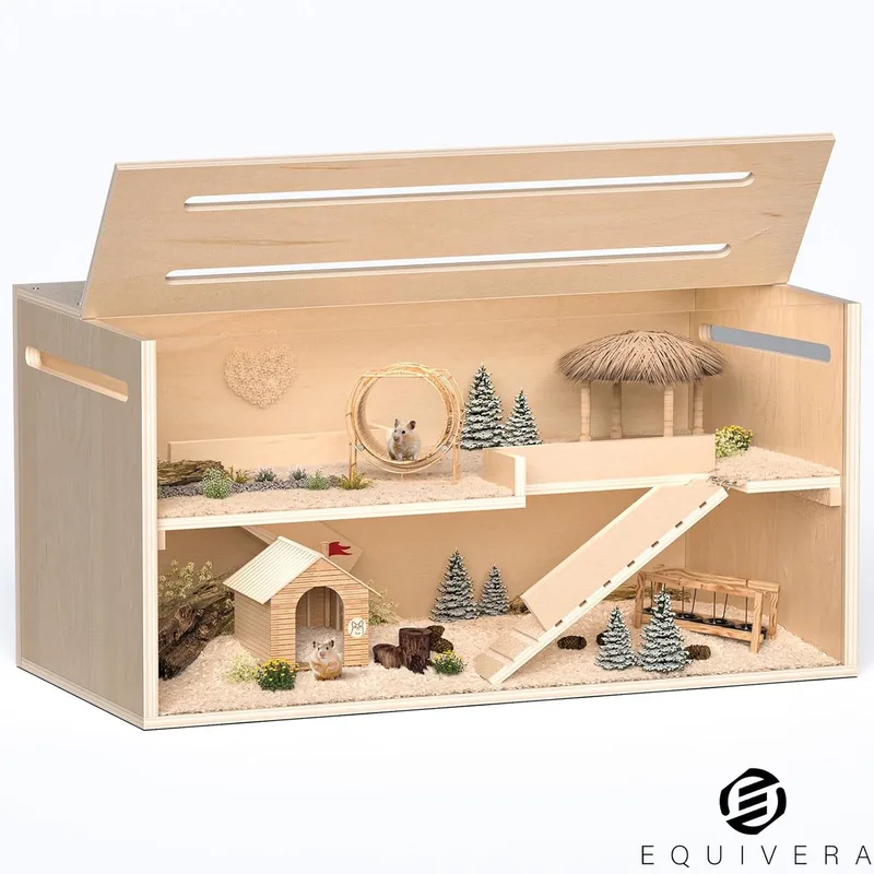 Hamsterkooi - Hamster - Hamster Kooi - Kooi voor Hamster - Hamster Huisje - Hamsterhuisje by Equivera in Hout – product photo