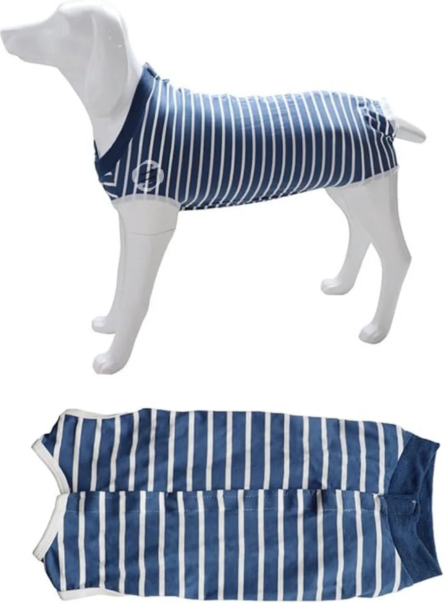 Honden Pyjama - Hondentrui - Honden Kleding - Hondenpyjama - Pyjama Voor Honden van Equivera in Blue. white – productfoto