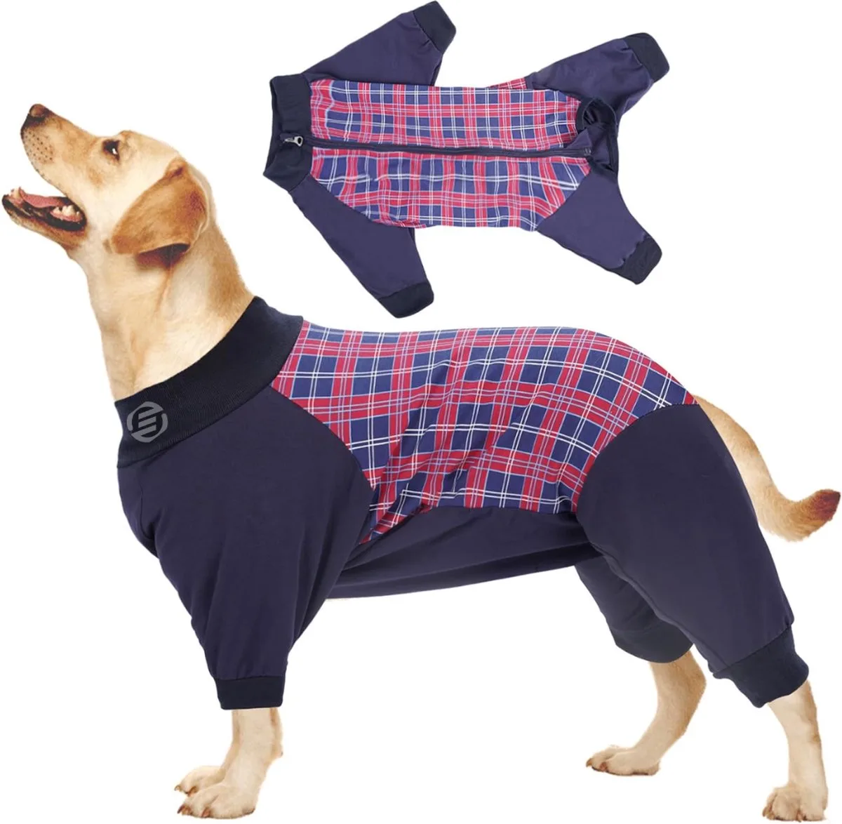 Honden Pyjama - Hondentrui - Honden Kleding - Hondenpyjama - Pyjama Voor Honden van Equivera in ‎red plaid – productfoto