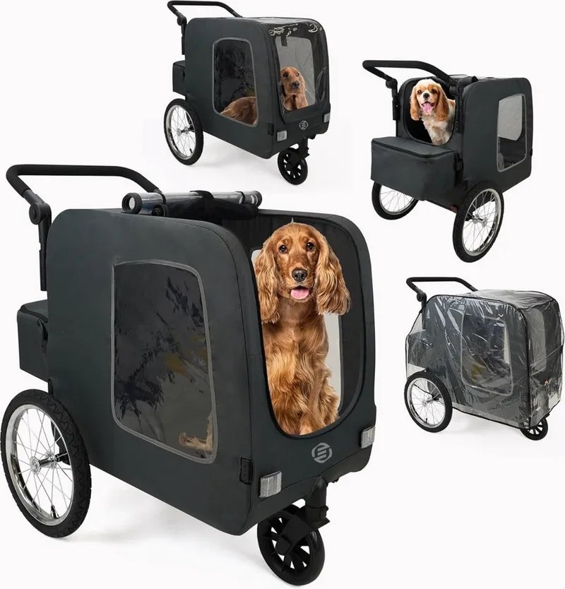 Hondenbuggy - Honden Buggy - Hondenbuggy's - Hondenbuggy All Terrain - Hondenbuggy Comfort - Hondenwagen - Kinderwagen voor Hond - Kinderwagen voor Honden de Equivera en Noir – photo produit