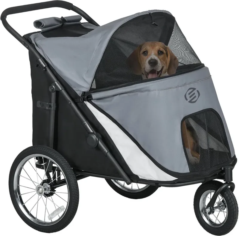 Hondenbuggy - Honden Buggy - Hondenbuggy's - Hondenbuggy All Terrain - Hondenbuggy Comfort - Hondenwagen - Kinderwagen voor Hond - Kinderwagen voor Honden by Equivera in Grey – product photo