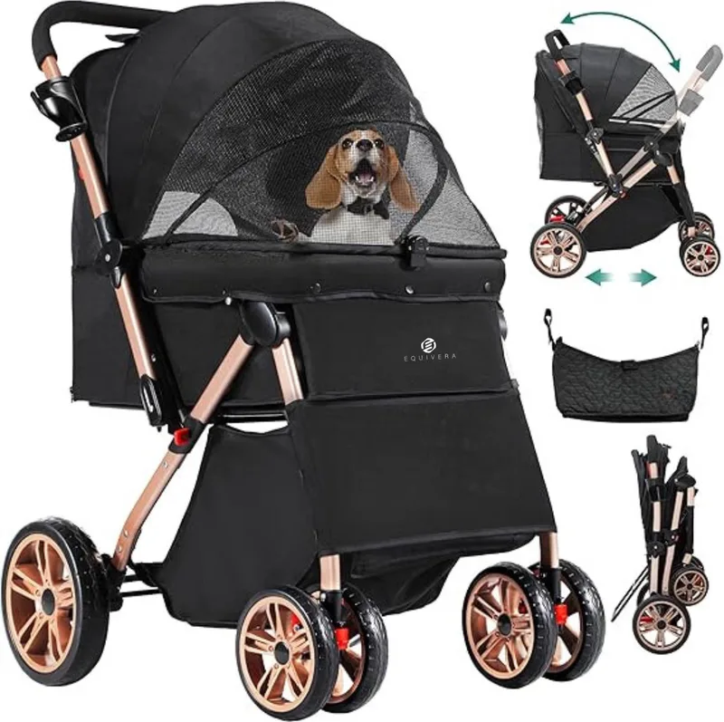 Hondenbuggy - Honden Buggy - Hondenbuggy's - Hondenbuggy All Terrain - Hondenbuggy Comfort - Hondenwagen - Kinderwagen voor Hond - Kinderwagen voor Honden de Equivera en Noir – photo produit