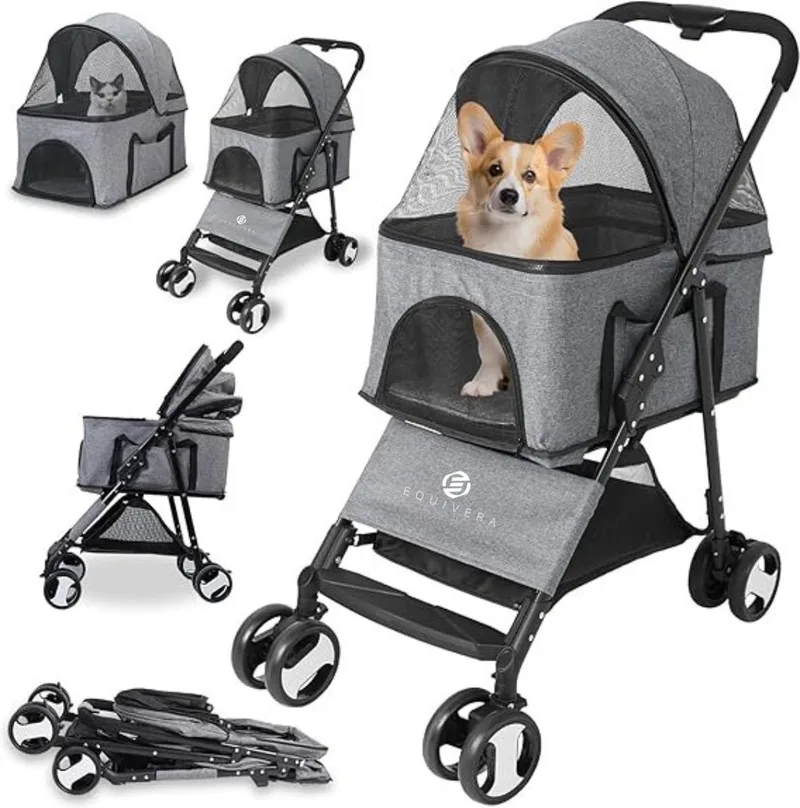 Hondenbuggy - Honden Buggy - Hondenbuggy's - Hondenbuggy All Terrain - Hondenbuggy Comfort - Hondenwagen - Kinderwagen voor Hond - Kinderwagen voor Honden by Equivera in Grey – product photo