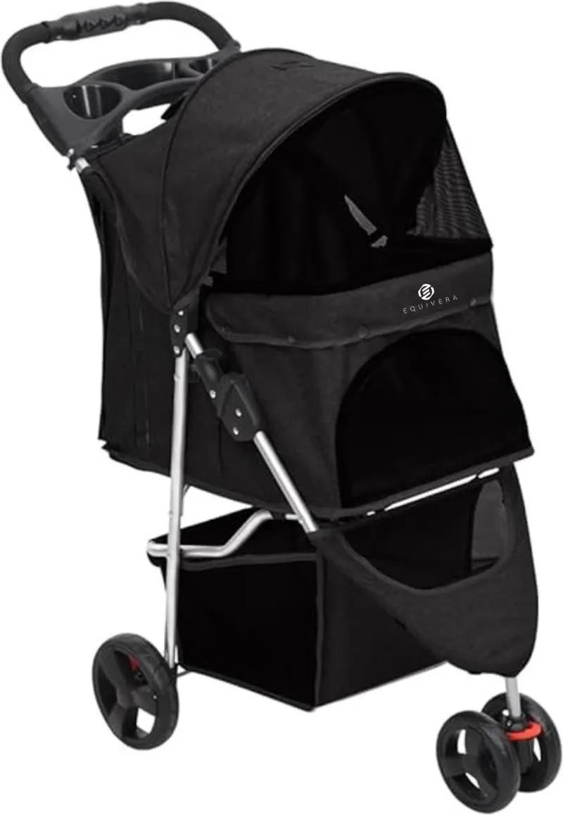 Hondenbuggy - Honden Buggy - Hondenbuggy's - Hondenbuggy All Terrain - Hondenbuggy Comfort - Hondenwagen - Kinderwagen voor Hond - Kinderwagen voor Honden von Equivera in Schwarz – Produktfoto