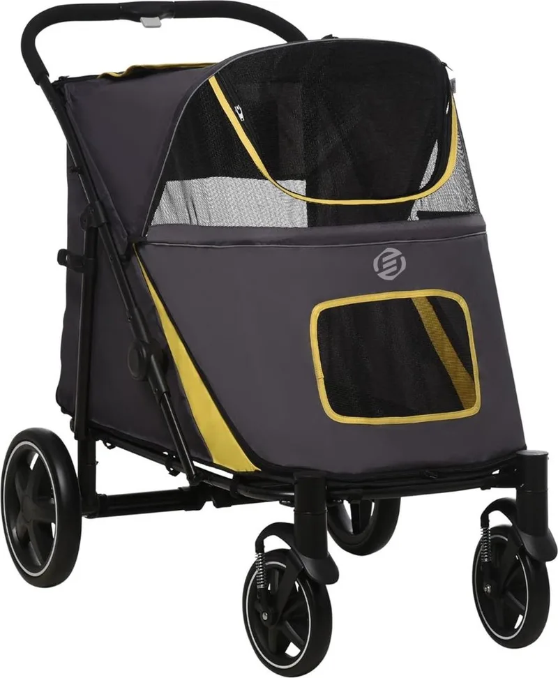 Hondenbuggy - Honden Buggy - Hondenbuggy's - Hondenbuggy All Terrain - Hondenbuggy Comfort - Hondenwagen - Kinderwagen voor Hond - Kinderwagen voor Honden by Equivera in Yellow – product photo