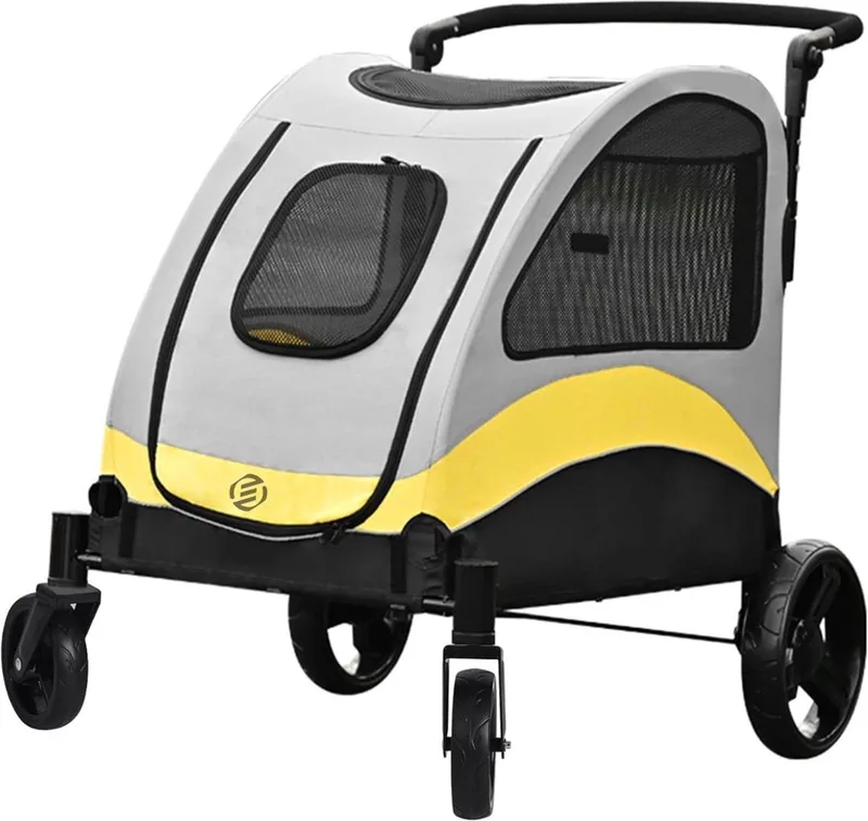 Hondenbuggy - Honden Buggy - Hondenbuggy's - Hondenbuggy All Terrain - Hondenbuggy Comfort - Hondenwagen - Kinderwagen voor Hond - Kinderwagen voor Honden de Equivera en Jaune – photo produit
