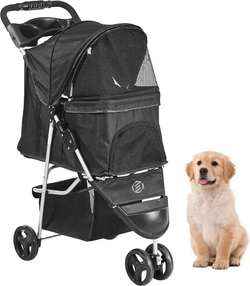 Hondenbuggy - Honden Buggy - Hondenbuggy's - Hondenbuggy All Terrain - Hondenbuggy Comfort - Hondenwagen - Kinderwagen voor Hond - Kinderwagen voor Honden by Equivera in Black – product photo