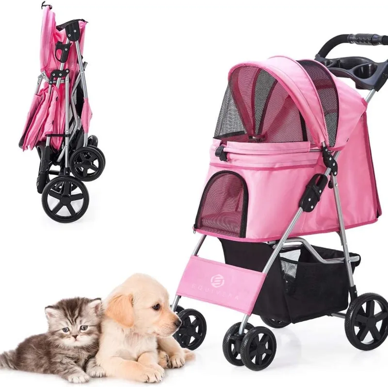Hondenbuggy - Honden Buggy - Hondenbuggy's - Hondenbuggy All Terrain - Hondenbuggy Comfort - Hondenwagen - Kinderwagen voor Hond - Kinderwagen voor Honden by Equivera in Pink – product photo
