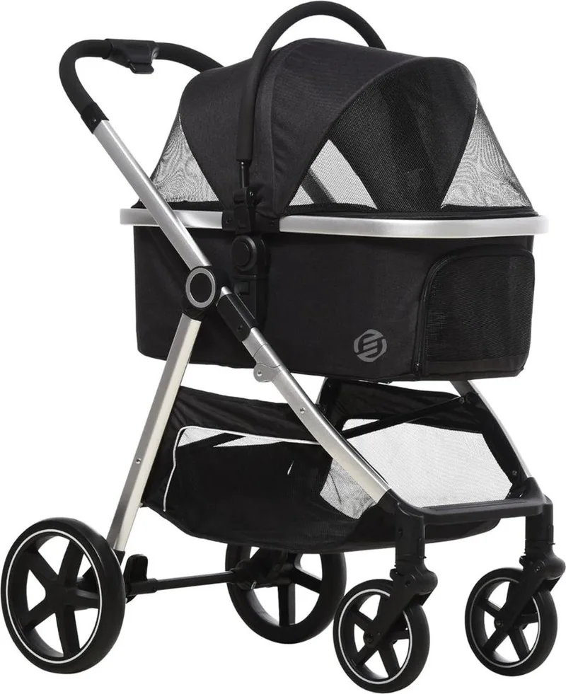 Hondenbuggy - Honden Buggy - Hondenbuggy's - Hondenbuggy All Terrain - Hondenbuggy Comfort - Hondenwagen - Kinderwagen voor Hond - Kinderwagen voor Honden by Equivera in Black – product photo