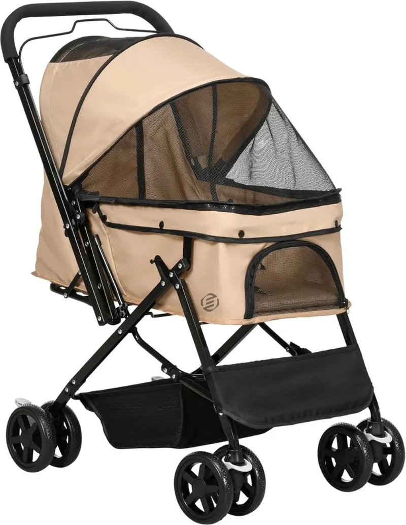 Hondenbuggy - Honden Buggy - Hondenbuggy's - Hondenbuggy All Terrain - Hondenbuggy Comfort - Hondenwagen - Kinderwagen voor Hond - Kinderwagen voor Honden de Equivera en Beige – photo produit