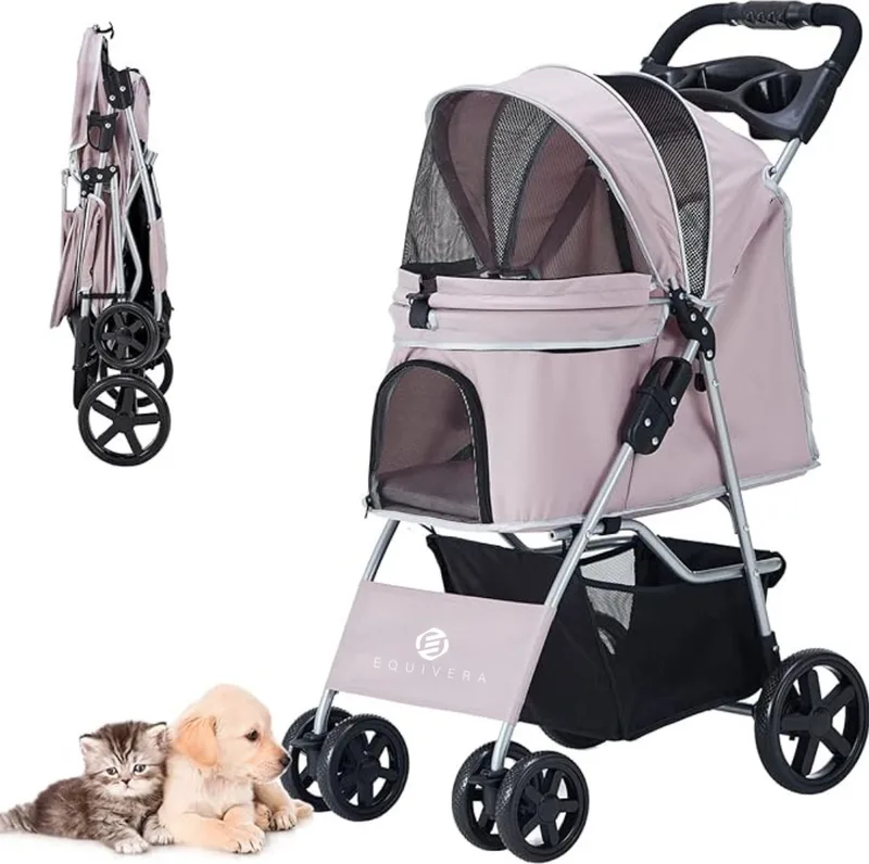 Hondenbuggy - Honden Buggy - Hondenbuggy's - Hondenbuggy All Terrain - Hondenbuggy Comfort - Hondenwagen - Kinderwagen voor Hond - Kinderwagen voor Honden by Equivera in Pink – product photo