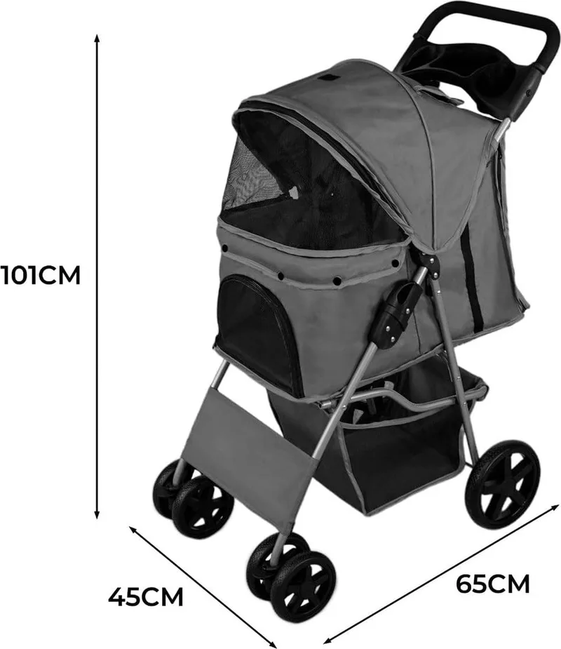 Hondenbuggy - Honden Buggy - Hondenbuggy's - Hondenbuggy All Terrain - Hondenbuggy Comfort - Hondenwagen - Kinderwagen voor Hond - Kinderwagen voor Honden de Equivera en Gris – photo produit