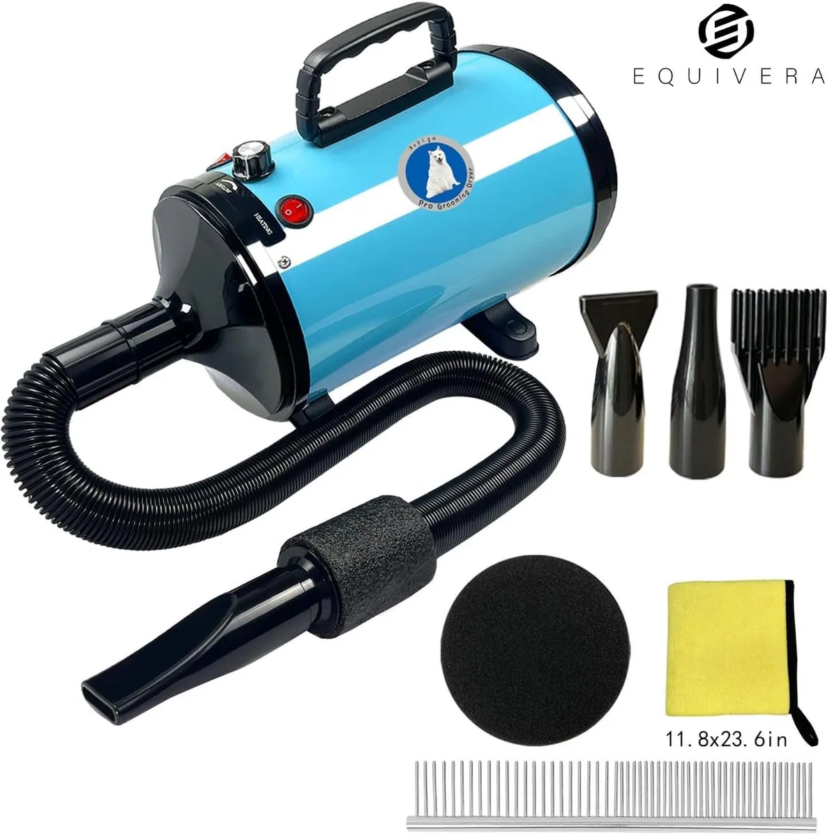 Hondenfohn - Waterblazer - Geschikt voor alle Honden - Extra Stil - Compact - Verstelbaar Vermogen van Equivera in Lichtblauw – productfoto