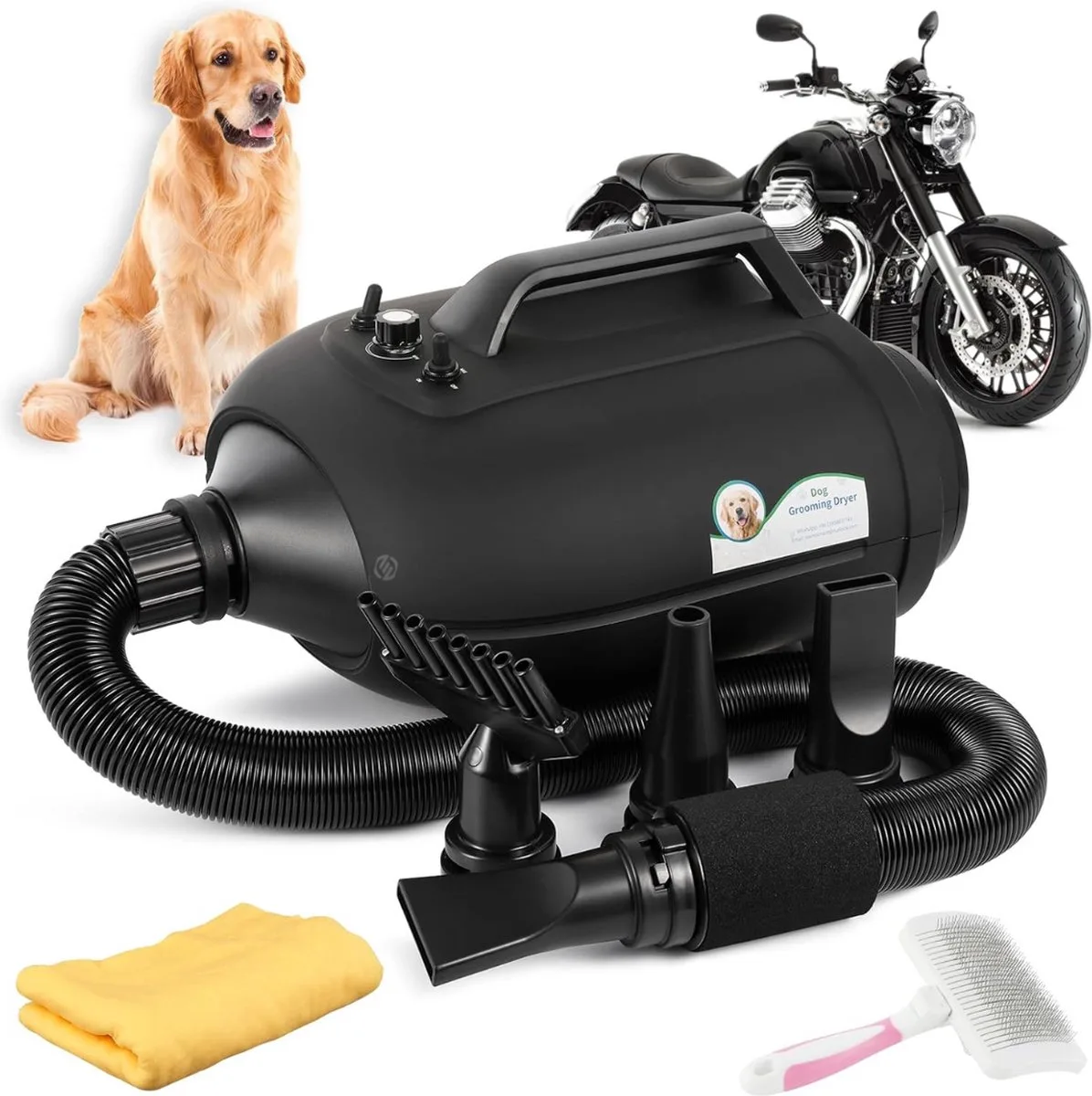 Hondenfohn - Waterblazer - Geschikt voor alle Honden - Extra Stil - Compact - Verstelbaar Vermogen de Equivera en Noir – photo produit