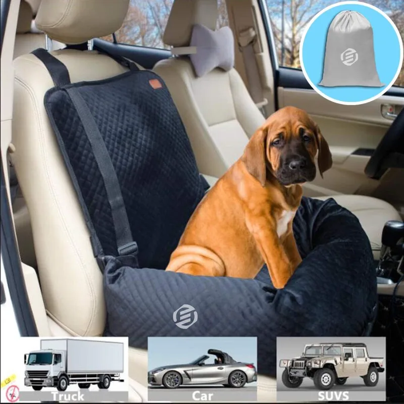 Hondenmand Auto - Autostoel Hond - Automand Hond - Hondenstoel Auto - Hondenmand Auto Achterbak - Hondenkussen Auto - Honden Mand Auto by Equivera in Black – product photo