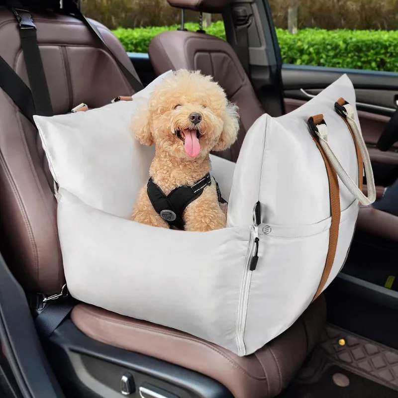 Hondenmand Auto Met Gordel - Hondenmand - Hondenmand Auto - Autostoel Hond - Hondenstoel Auto - Met Gordel de Equivera en Gris clair – photo produit