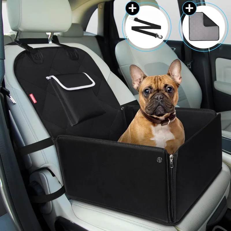 Hondenmand Auto Met Gordel - Hondenmand - Hondenmand Auto - Autostoel Hond - Hondenstoel Auto - Met Gordel by Equivera in Black – product photo