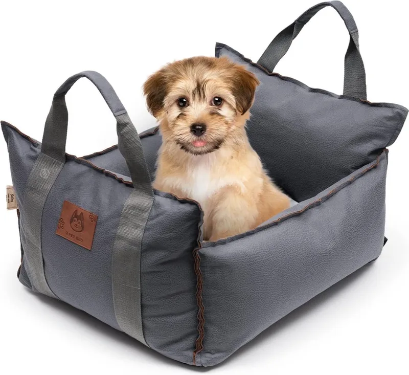 Hondenmand Auto Met Gordel - Hondenmand - Hondenmand Auto - Autostoel Hond - Hondenstoel Auto - Met Gordel by Equivera in Khaki – product photo
