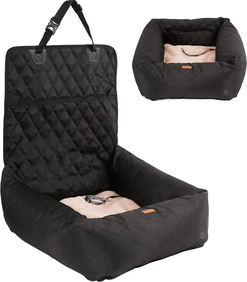 Hondenmand Auto Met Gordel - Hondenmand - Hondenmand Auto - Autostoel Hond - Hondenstoel Auto - Met Gordel by Equivera in Black – product photo