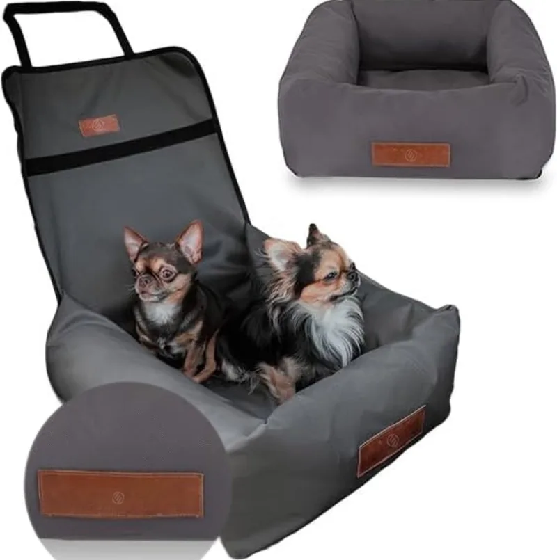 Hondenmand Auto Met Gordel - Hondenmand - Hondenmand Auto - Autostoel Hond - Hondenstoel Auto - Met Gordel de Equivera en Gris – photo produit