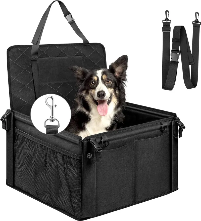 Hondenmand Auto Met Gordel - Hondenmand - Hondenmand Auto - Autostoel Hond - Hondenstoel Auto - Met Gordel de Equivera en Noir – photo produit