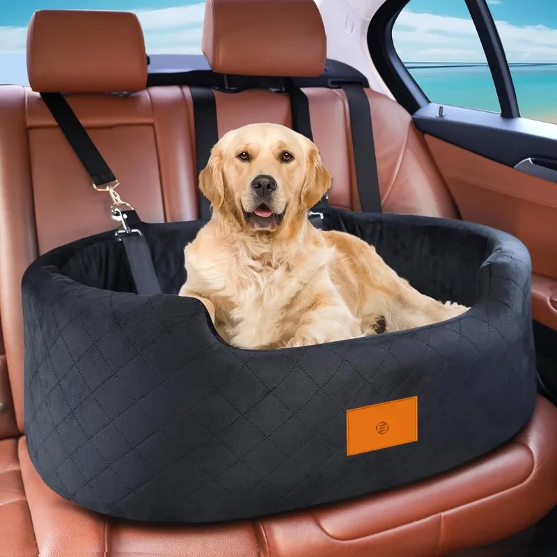 Hondenmand Auto Met Gordel - Hondenmand - Hondenmand Auto - Autostoel Hond - Hondenstoel Auto - Met Gordel by Equivera in Black – product photo