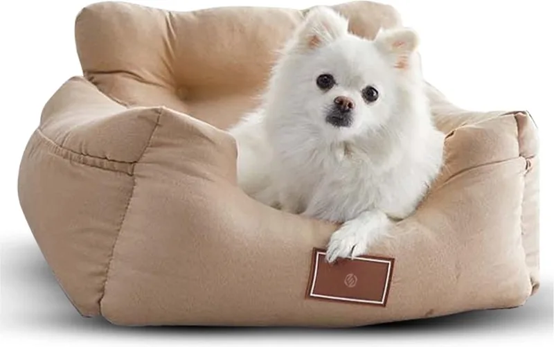 Hondenmand Auto Met Gordel - Hondenmand - Hondenmand Auto - Autostoel Hond - Hondenstoel Auto - Met Gordel by Equivera in Brown – product photo