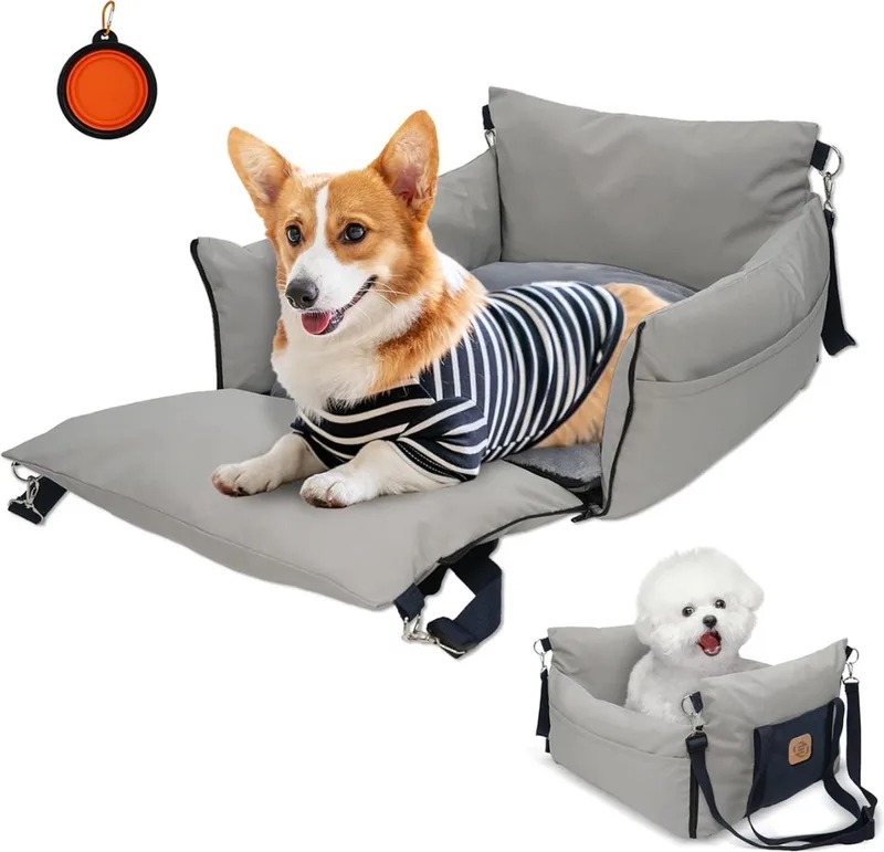 Hondenmand Auto Met Gordel - Hondenmand - Hondenmand Auto - Autostoel Hond - Hondenstoel Auto - Met Gordel de Equivera en Gris – photo produit
