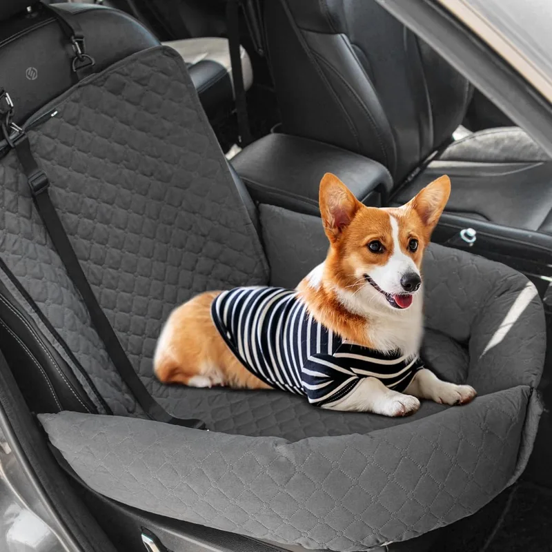 Hondenmand Auto Met Gordel - Hondenmand - Hondenmand Auto - Autostoel Hond - Hondenstoel Auto - Met Gordel de Equivera en Gris – photo produit