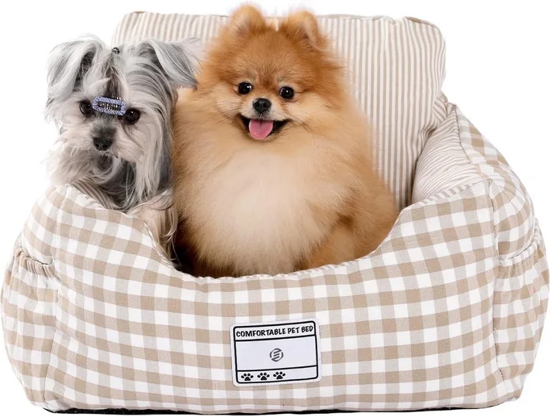 Hondenmand Auto Met Gordel - Hondenmand - Hondenmand Auto - Autostoel Hond - Hondenstoel Auto - Met Gordel by Equivera in Beige – product photo