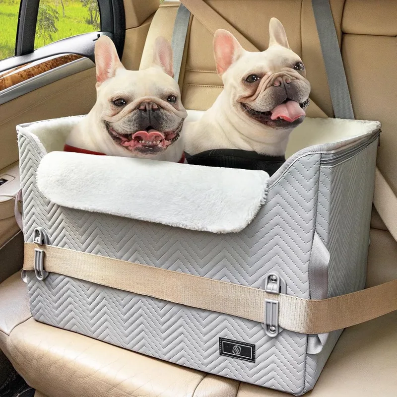 Hondenmand Auto Met Gordel - Hondenmand - Hondenmand Auto - Autostoel Hond - Hondenstoel Auto - Met Gordel de Equivera en Gris – photo produit