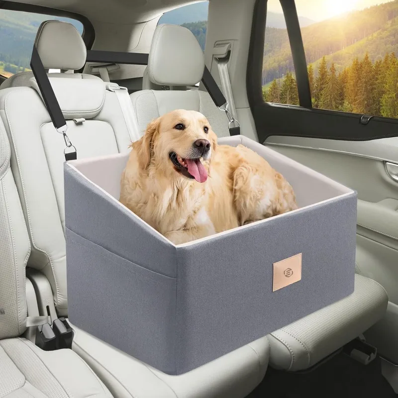 Hondenmand Auto Met Gordel - Hondenmand - Hondenmand Auto - Autostoel Hond - Hondenstoel Auto - Met Gordel de Equivera en Gris – photo produit