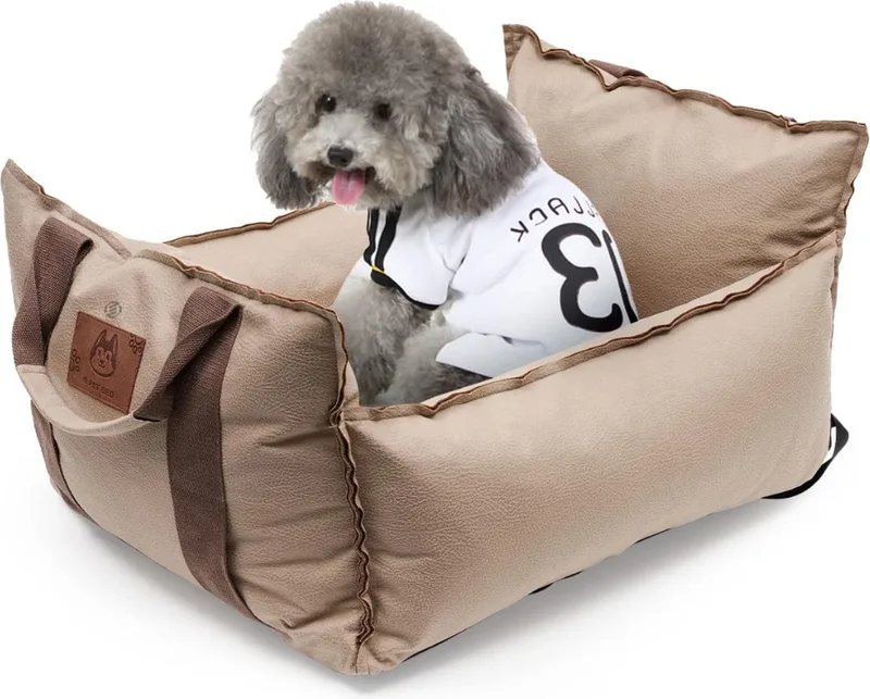 Hondenmand Auto Met Gordel - Hondenmand - Hondenmand Auto - Autostoel Hond - Hondenstoel Auto - Met Gordel by Equivera in Khaki – product photo