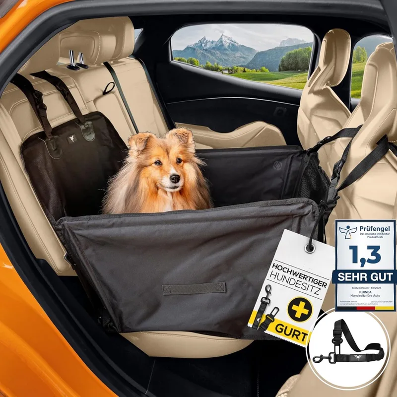Hondenmand Auto Met Gordel - Hondenmand - Hondenmand Auto - Autostoel Hond - Hondenstoel Auto - Met Gordel by Equivera in Black – product photo