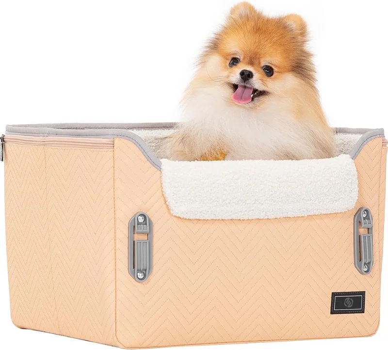 Hondenmand Auto Met Gordel - Hondenmand - Hondenmand Auto - Autostoel Hond - Hondenstoel Auto - Met Gordel fra Equivera i Leer kaki – produktbillede