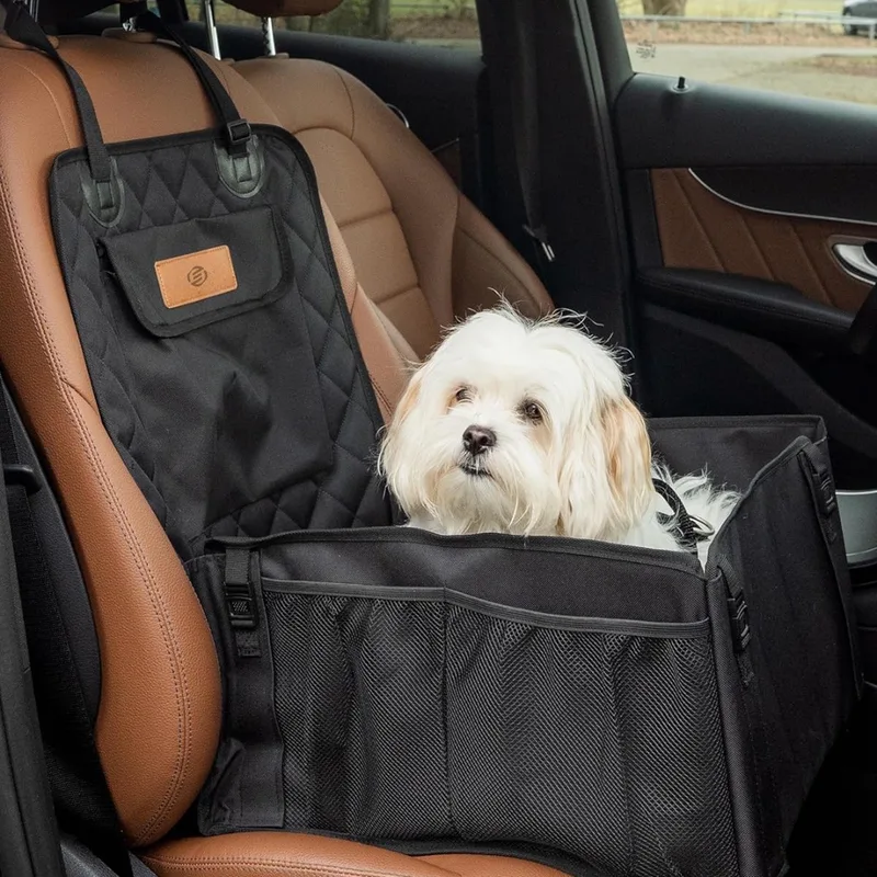 Hondenmand Auto Met Gordel - Hondenmand - Hondenmand Auto - Autostoel Hond - Hondenstoel Auto - Met Gordel by Equivera in Black – product photo