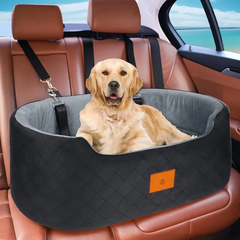 Hondenmand Auto Met Gordel - Hondenmand - Hondenmand Auto - Autostoel Hond - Hondenstoel Auto - Met Gordel de Equivera en Noir – photo produit