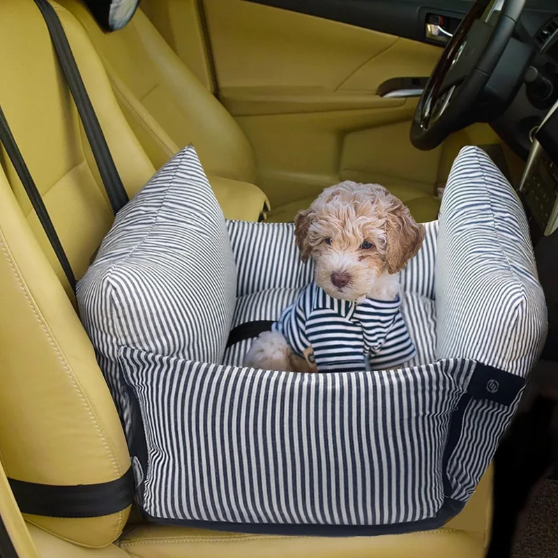 Hondenmand Auto Met Gordel - Hondenmand - Hondenmand Auto - Autostoel Hond - Hondenstoel Auto - Met Gordel by Equivera in Strepen marineblauw – product photo
