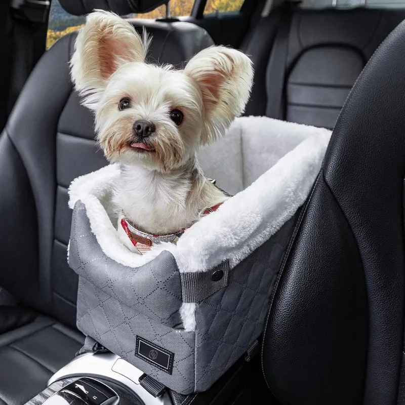 Hondenmand Auto Met Gordel - Hondenmand - Hondenmand Auto - Autostoel Hond - Hondenstoel Auto - Met Gordel de Equivera en Diep grijs – photo produit