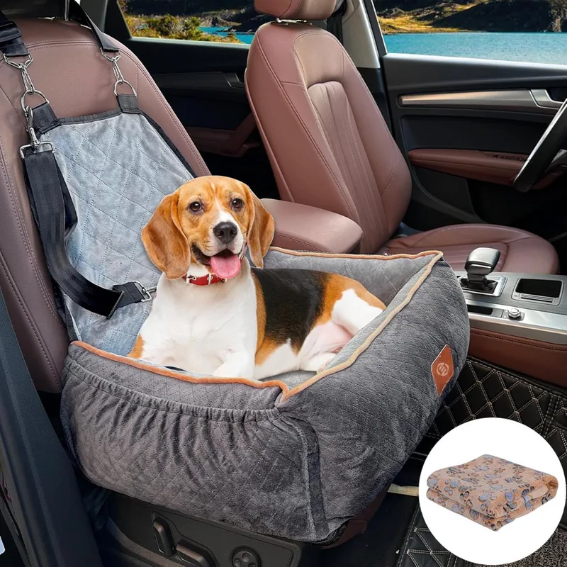 Hondenmand Auto Met Gordel - Hondenmand - Hondenmand Auto - Autostoel Hond - Hondenstoel Auto - Met Gordel by Equivera in Grey – product photo