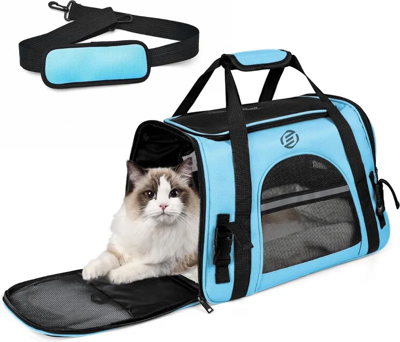 Katten Vervoersbox - Kattenvervoersbox - Reistas Katten - Reismand - Kattendraagtas - Transporttas by Equivera in Blue – product photo