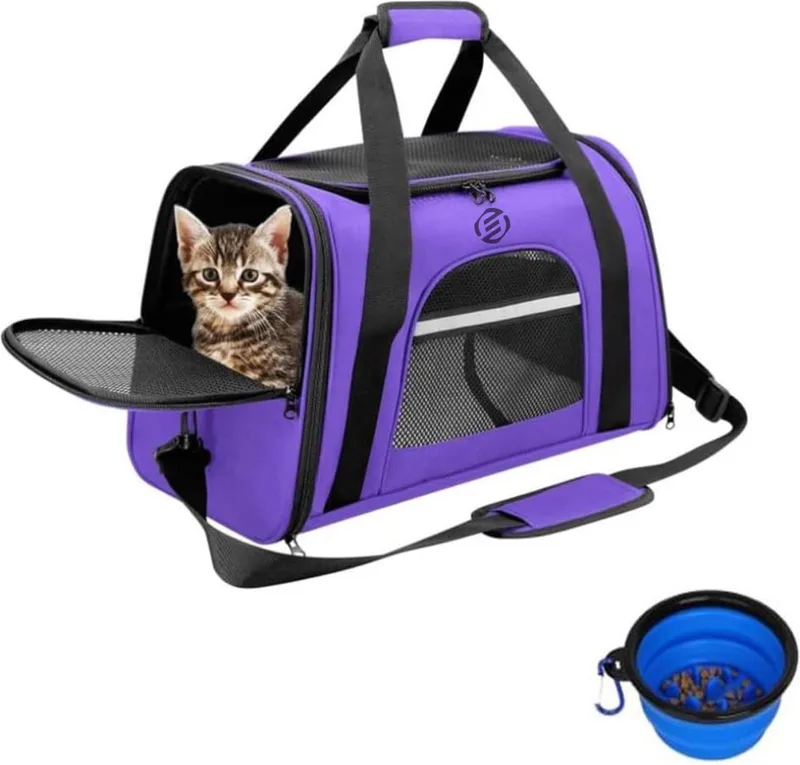 Katten Vervoersbox - Kattenvervoersbox - Reistas Katten - Reismand - Kattendraagtas - Transporttas de Equivera en Violet – photo produit