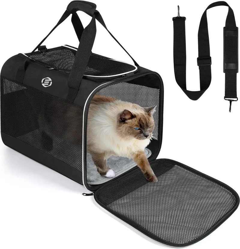 Katten Vervoersbox - Kattenvervoersbox - Reistas Katten - Reismand - Kattendraagtas - Transporttas by Equivera in Black – product photo