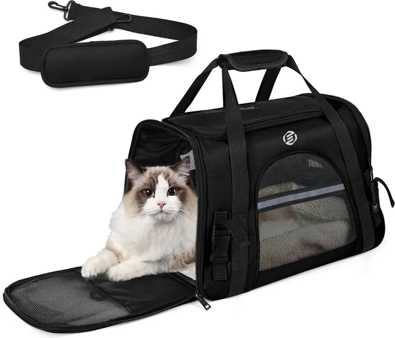 Katten Vervoersbox - Kattenvervoersbox - Reistas Katten - Reismand - Kattendraagtas - Transporttas de Equivera en Noir – photo produit