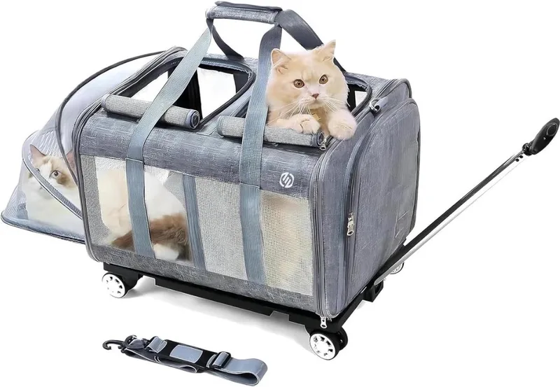 Katten Vervoersbox - Kattenvervoersbox - Reistas Katten - Reismand - Kattendraagtas - Transporttas de Equivera en Gris foncé – photo produit