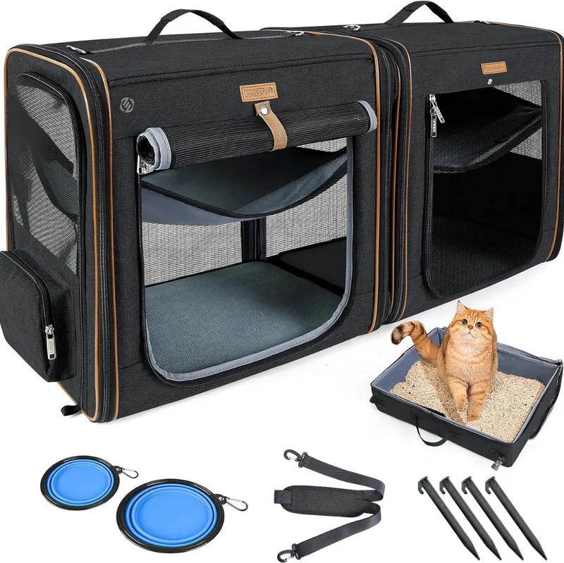 Katten Vervoersbox - Kattenvervoersbox - Reistas Katten - Reismand - Kattendraagtas - Transporttas de Equivera en Noir – photo produit