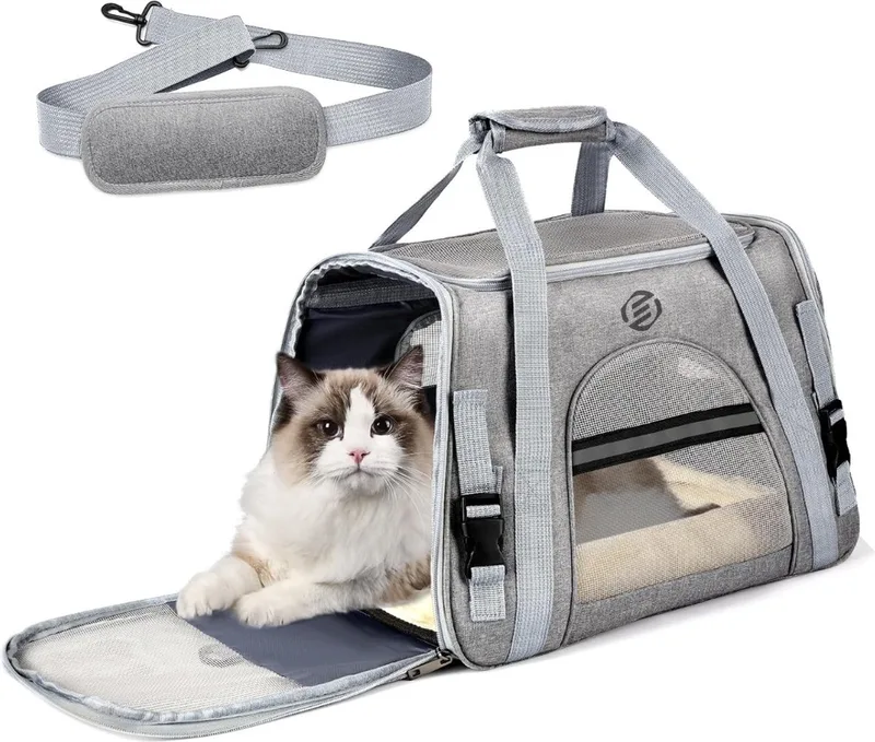Katten Vervoersbox - Kattenvervoersbox - Reistas Katten - Reismand - Kattendraagtas - Transporttas de Equivera en Gris – photo produit